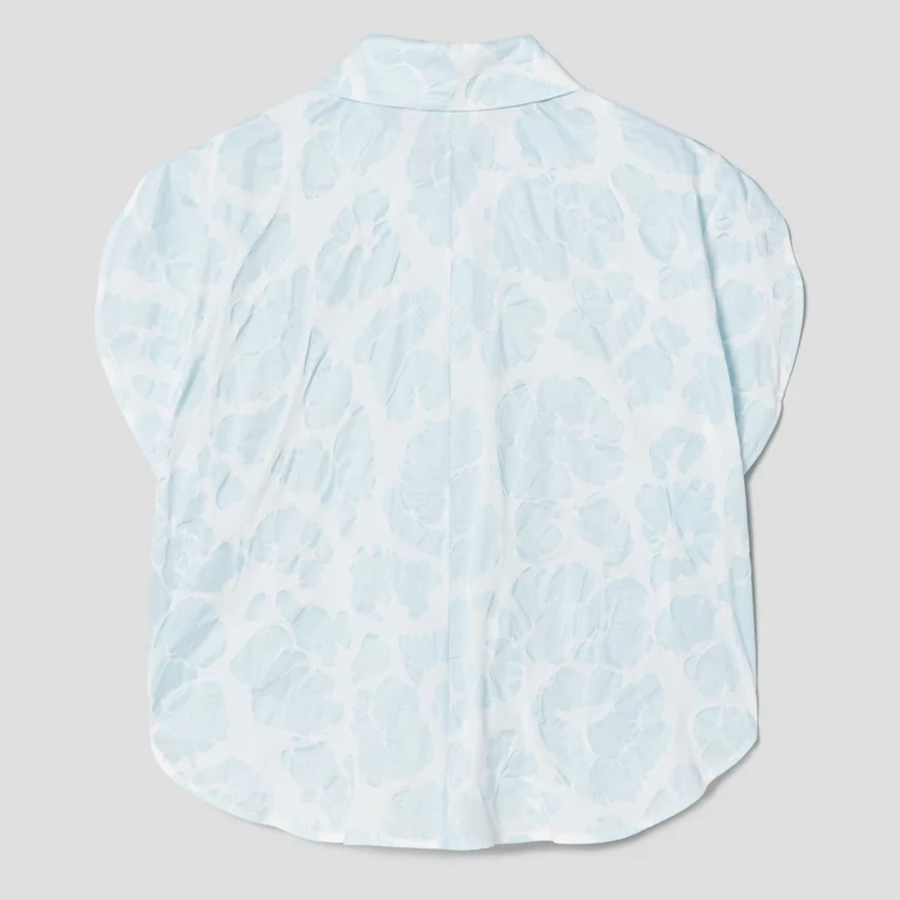 KUHO Volume Fit Collar Neck Print Blouse - Sky Blue