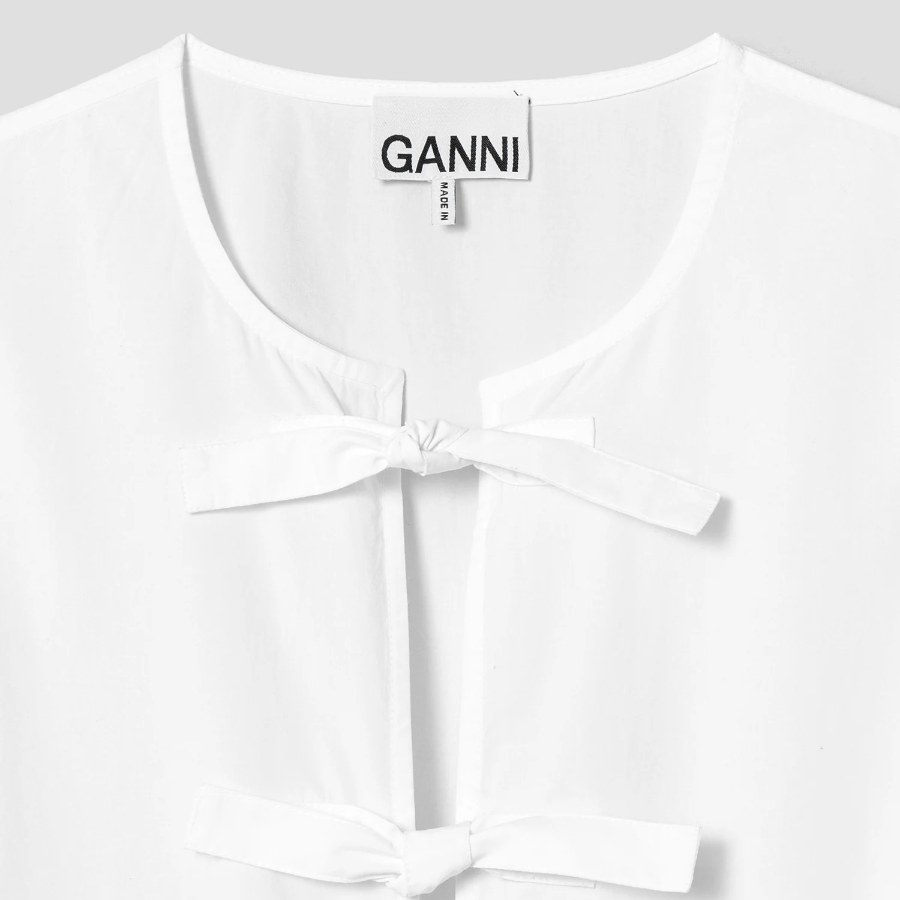 GANNI Cotton Poplin Tie String Mini Dress - Bright White