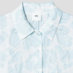 KUHO Volume Fit Collar Neck Print Blouse - Sky Blue