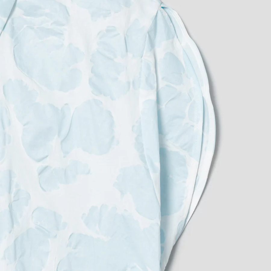 KUHO Volume Fit Collar Neck Print Blouse - Sky Blue