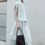 KUHO Volume Fit Collar Neck Print Blouse - Sky Blue