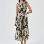 GANNI Printed Pleats Smock Midi Straps Dress - Afterglow