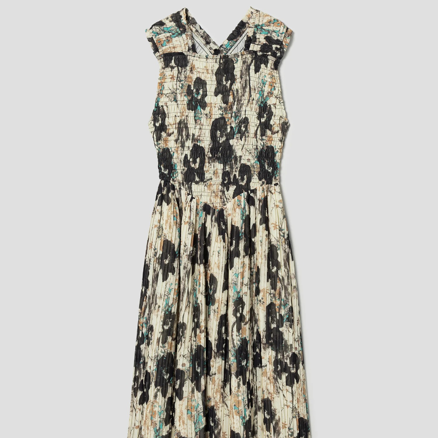 GANNI Printed Pleats Smock Midi Straps Dress - Afterglow