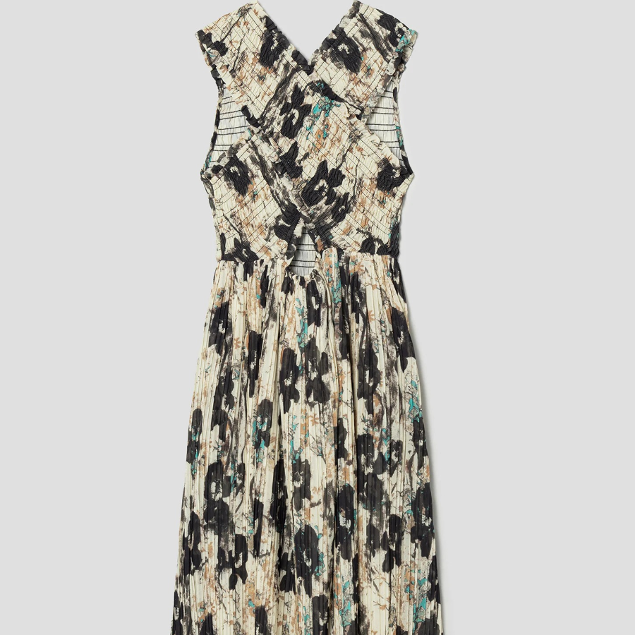 GANNI Printed Pleats Smock Midi Straps Dress - Afterglow