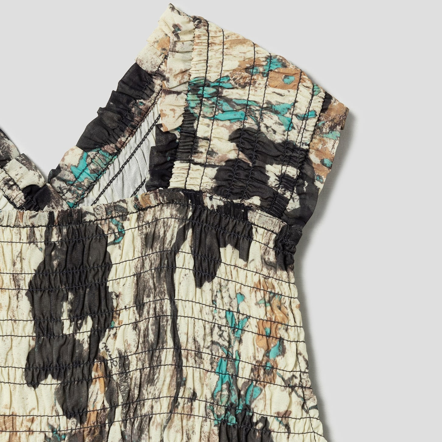 GANNI Printed Pleats Smock Midi Straps Dress - Afterglow