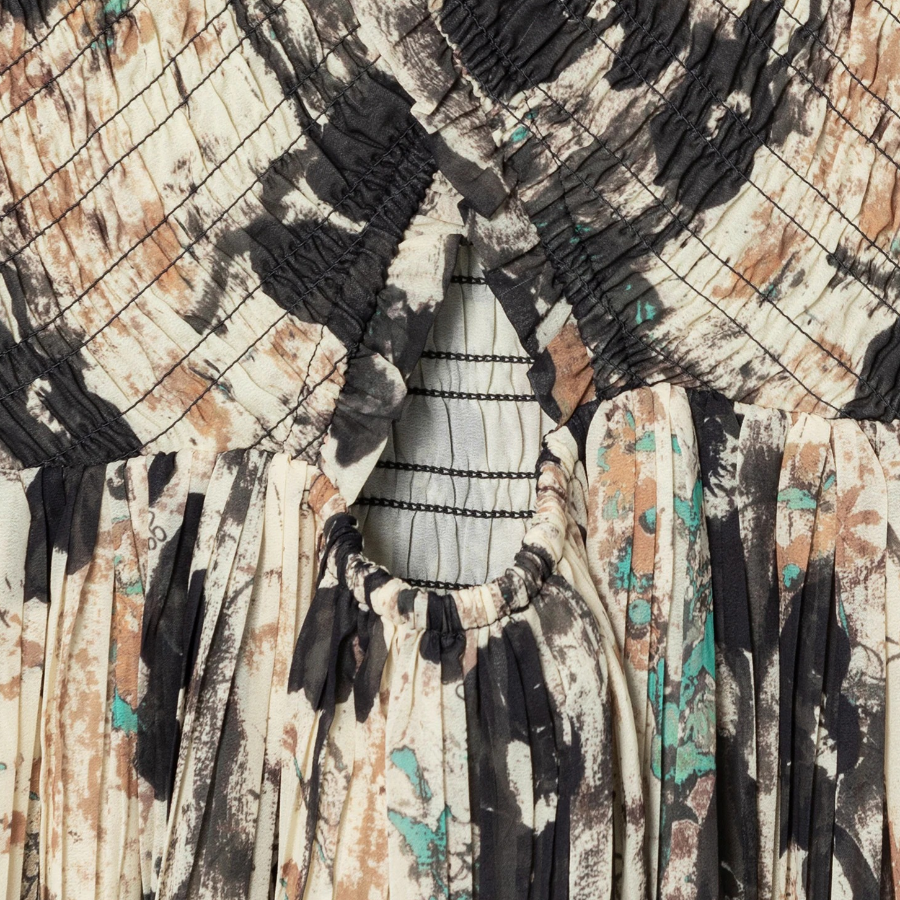 GANNI Printed Pleats Smock Midi Straps Dress - Afterglow