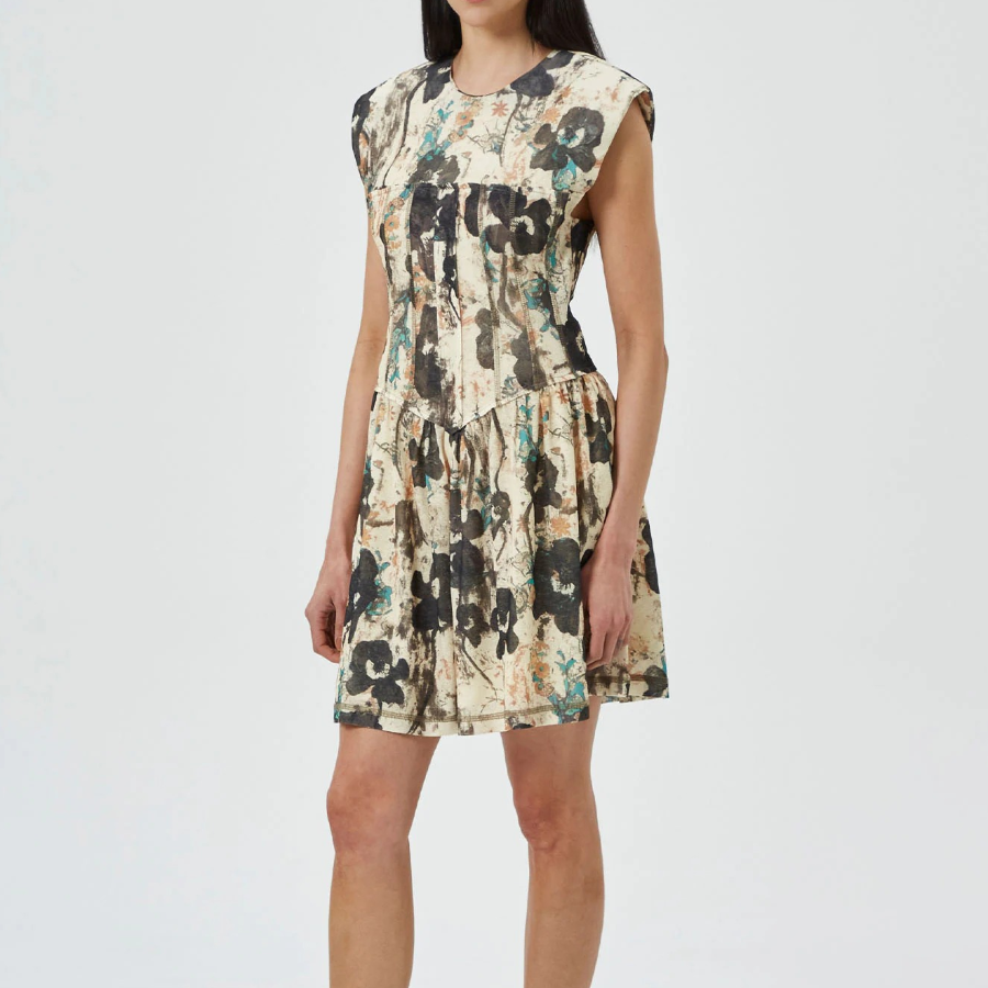 GANNI Printed Marl Mesh Corset Mini Dress - Afterglow