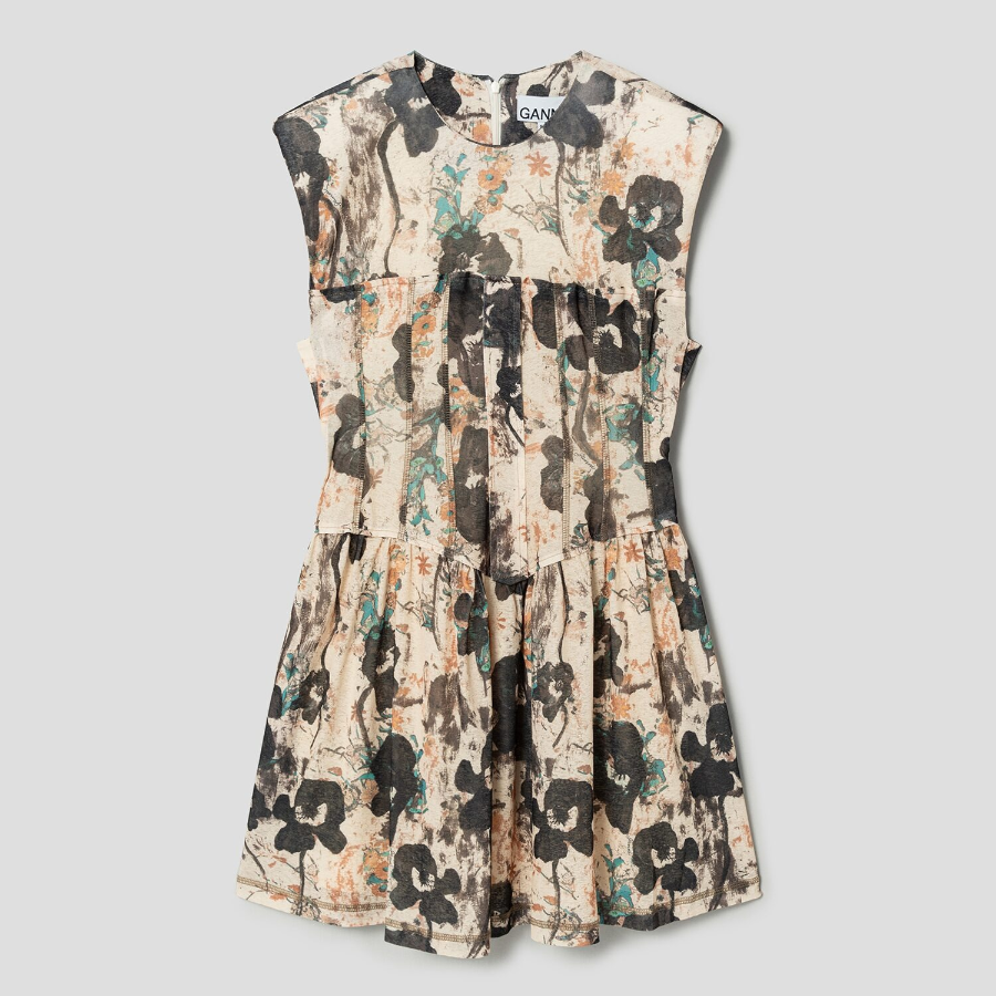 GANNI Printed Marl Mesh Corset Mini Dress - Afterglow