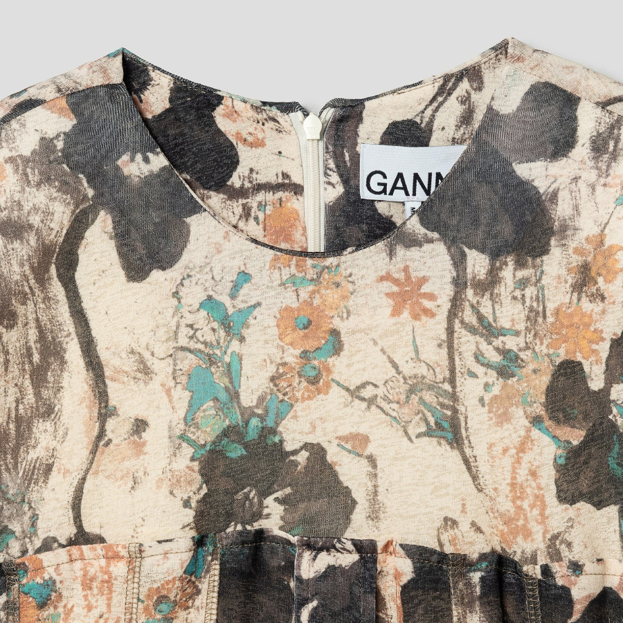 GANNI Printed Marl Mesh Corset Mini Dress - Afterglow