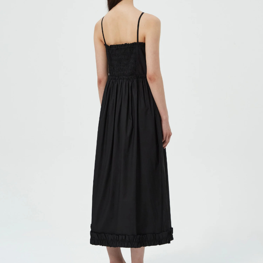 GANNI Cotton Poplin Strap Long Dress - Black