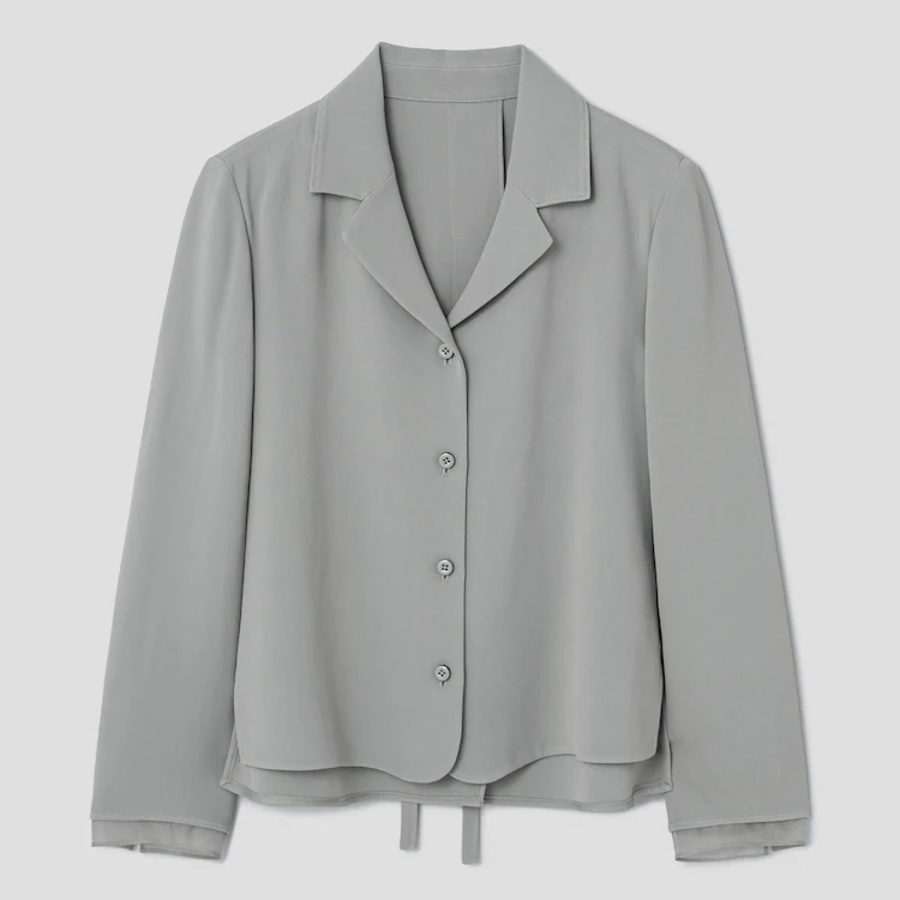 KUHO [Edit] Tension Rayon Blend Button-Up Blouse - Khaki