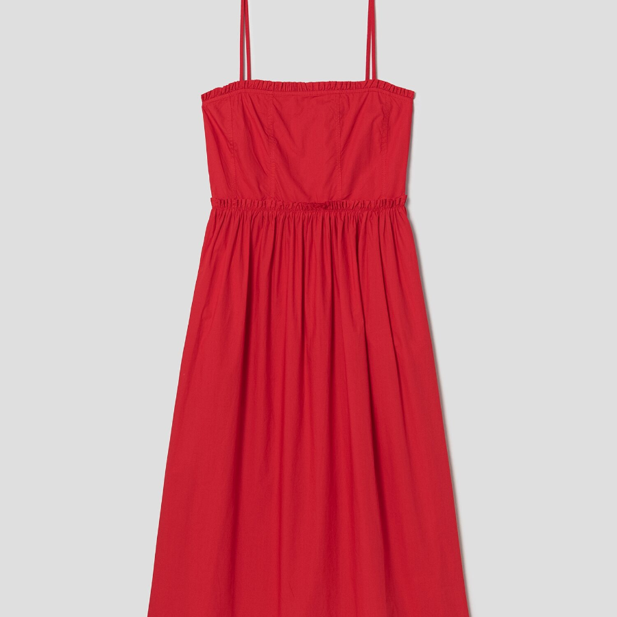 GANNI Cotton Poplin Strap Long Dress - Racing Red