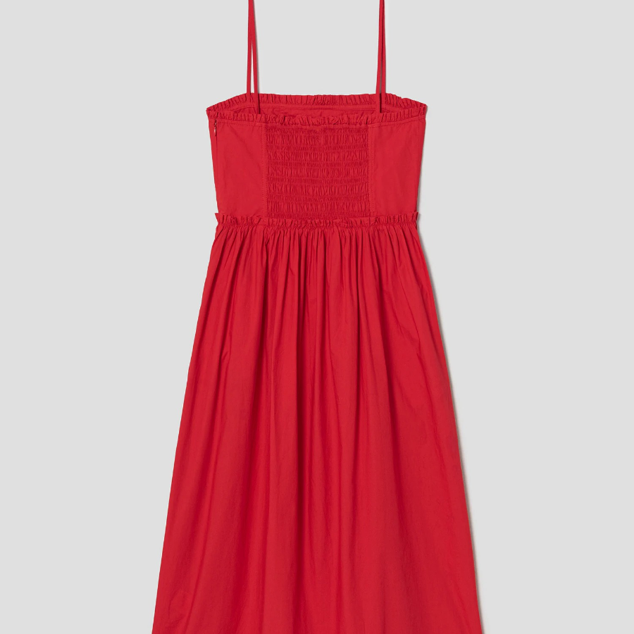 GANNI Cotton Poplin Strap Long Dress - Racing Red