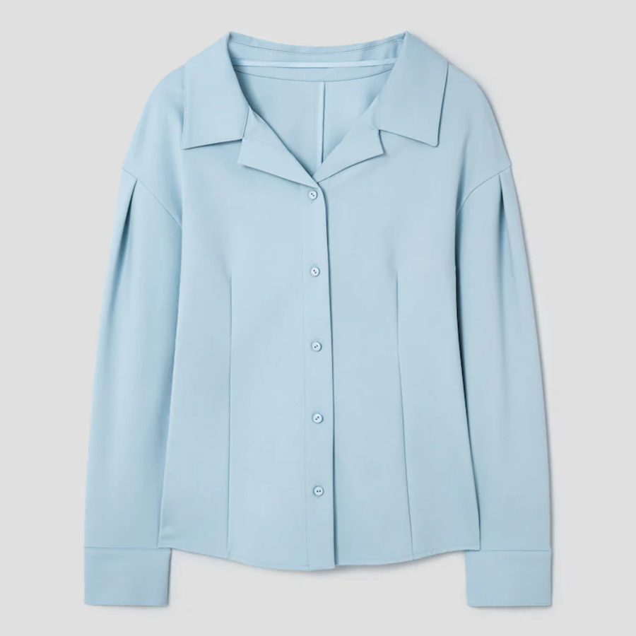 KUHO Open Collar Blouse - Sky Blue