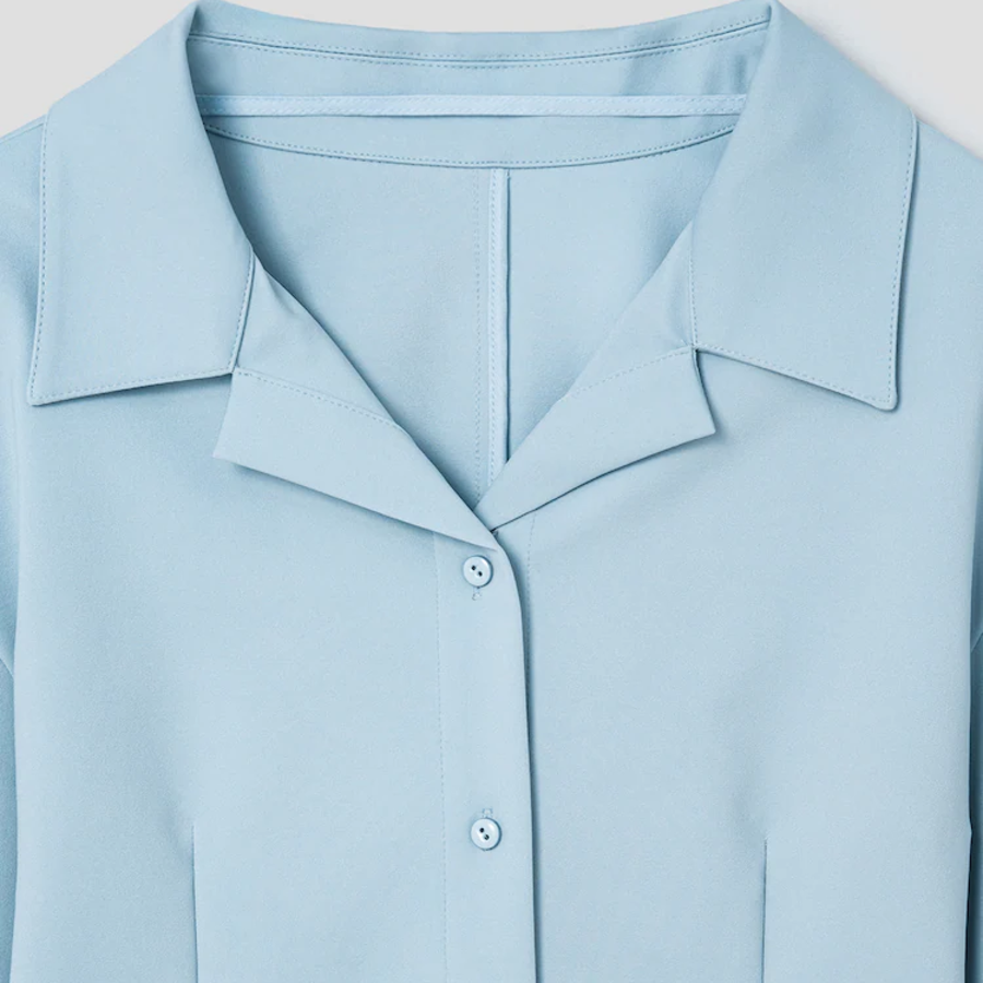 KUHO Open Collar Blouse - Sky Blue