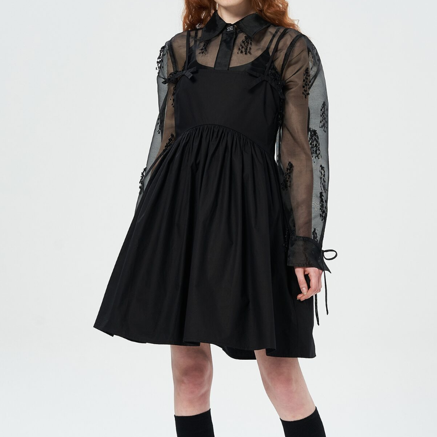 GANNI Cotton Poplin Strap Dress - Black