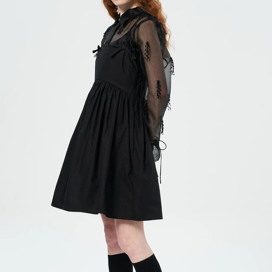 GANNI Cotton Poplin Strap Dress - Black