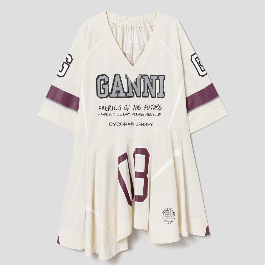 GANNI Future Mesh Oversized Mini Dress - Antique White