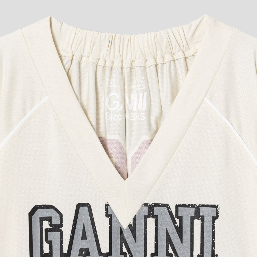 GANNI Future Mesh Oversized Mini Dress - Antique White