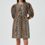 GANNI Printed Cotton Tie String Mini Dress - Leopard