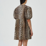 GANNI Printed Cotton Tie String Mini Dress - Leopard