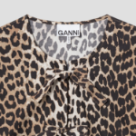 GANNI Printed Cotton Tie String Mini Dress - Leopard