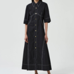 GANNI Cotton Poplin Long Shirt Dress - Black