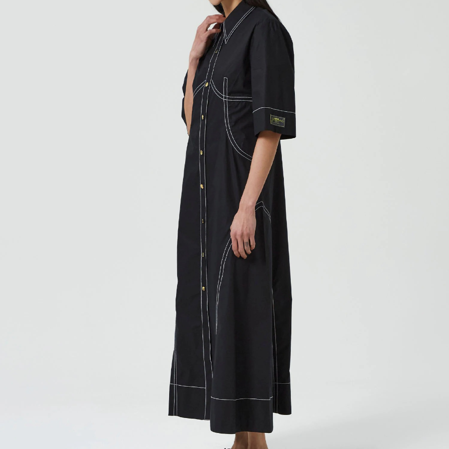 GANNI Cotton Poplin Long Shirt Dress - Black