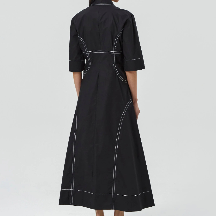 GANNI Cotton Poplin Long Shirt Dress - Black