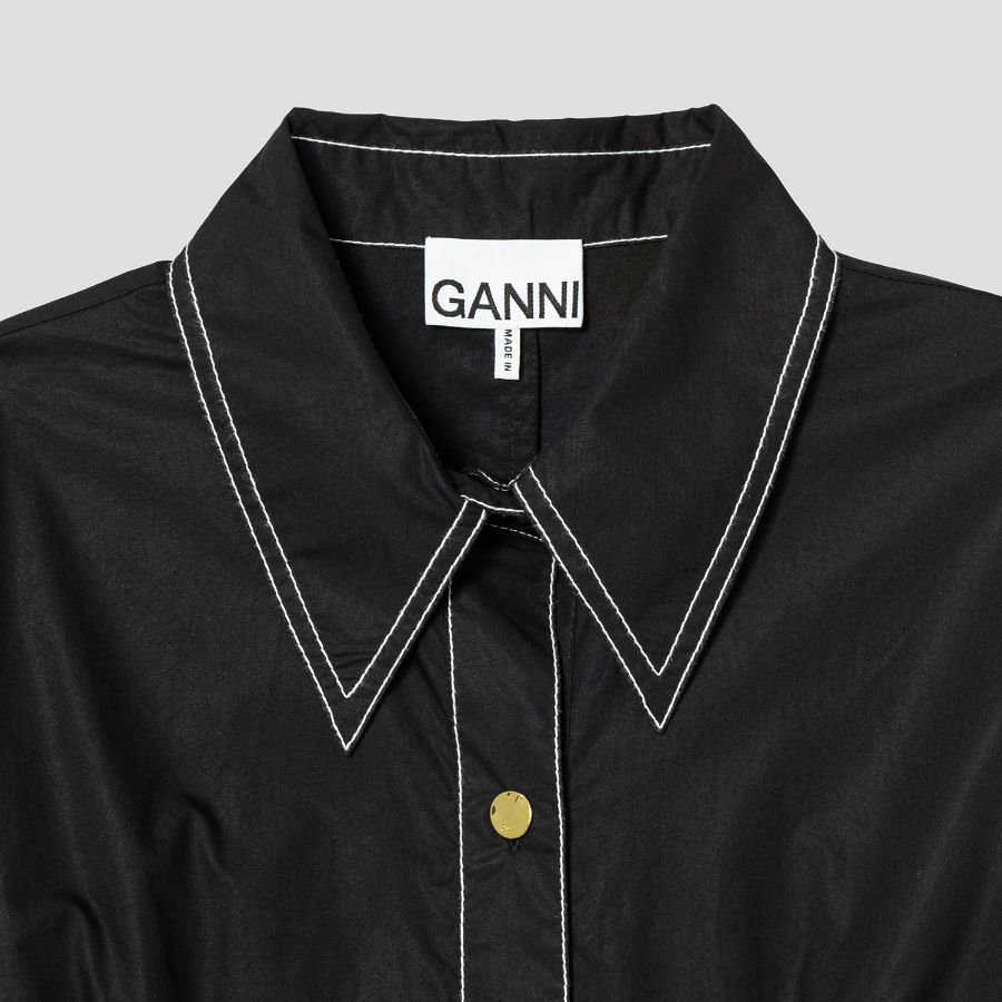 GANNI Cotton Poplin Long Shirt Dress - Black