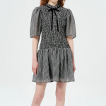 GANNI Sheer Fluid Check Mini Smock Dress - Black