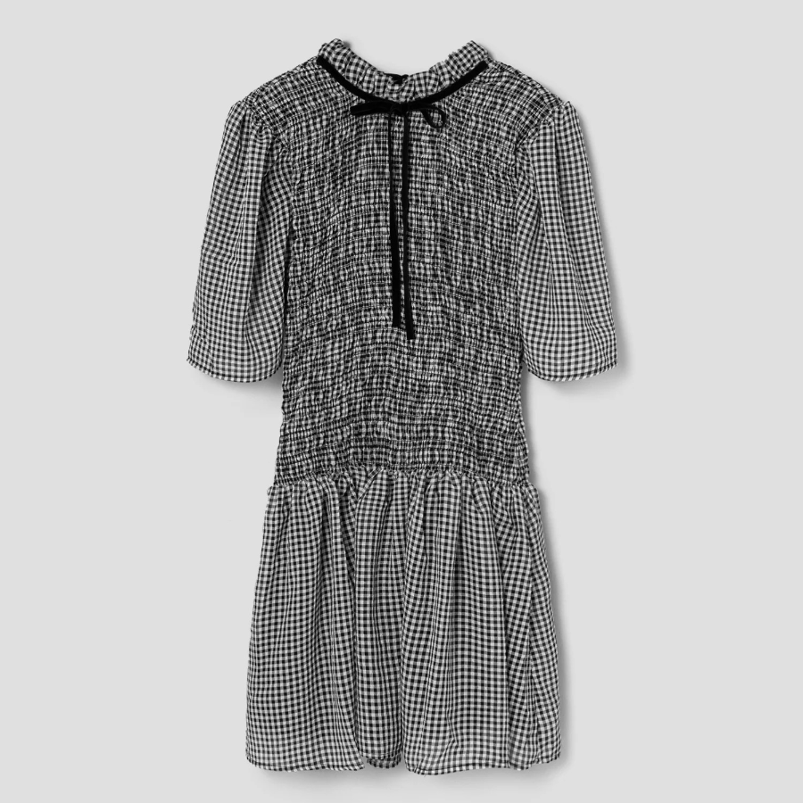 GANNI Sheer Fluid Check Mini Smock Dress - Black