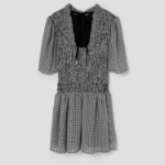 GANNI Sheer Fluid Check Mini Smock Dress - Black