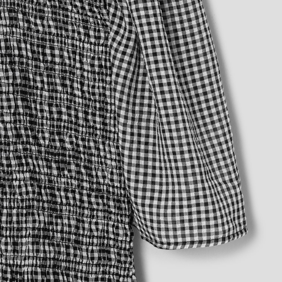 GANNI Sheer Fluid Check Mini Smock Dress - Black