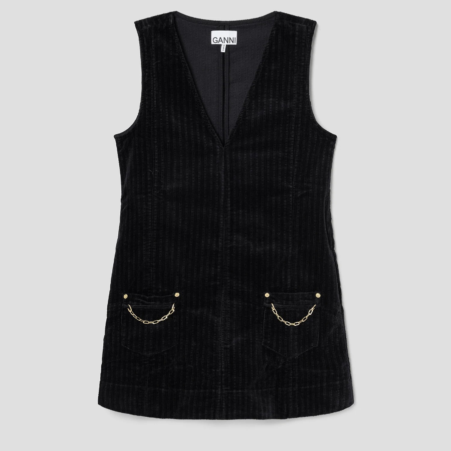 GANNI Stretch Corduroy Mini Dress - Black