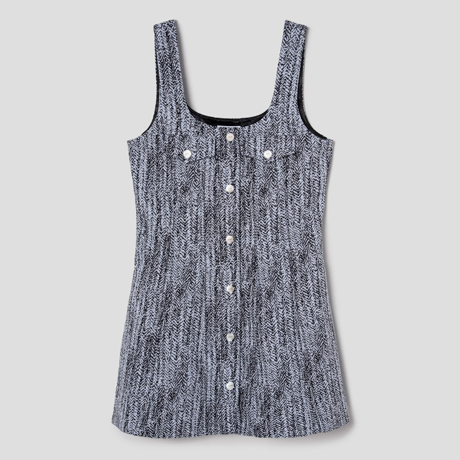 GANNI Cotton Tweed Mini Dress - Sky Blue