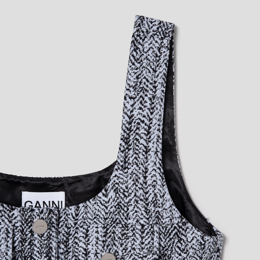 GANNI Cotton Tweed Mini Dress - Sky Blue