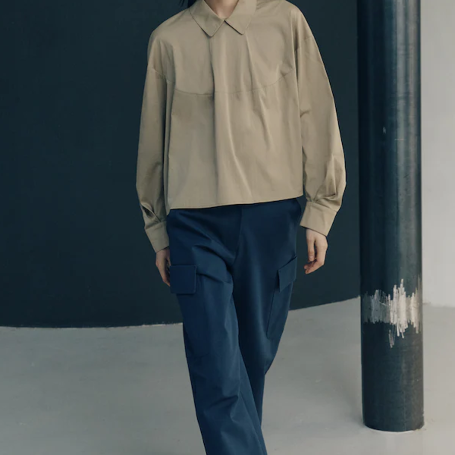 KUHO Cotton Blend Crop Blouse - Beige