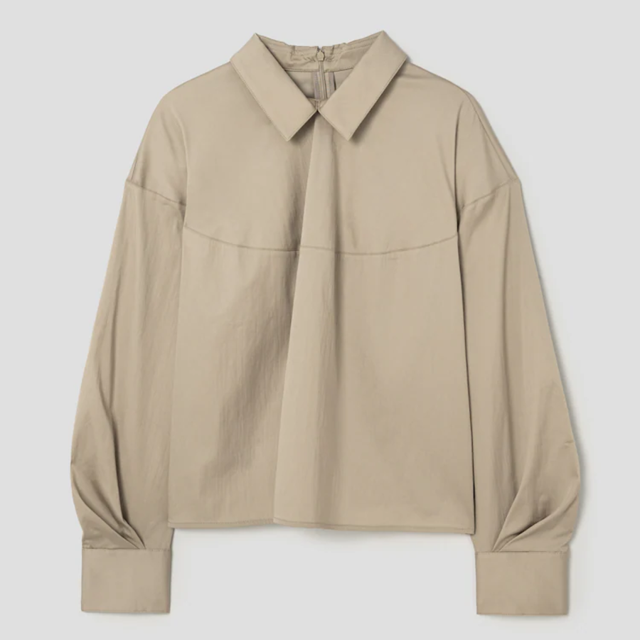 KUHO Cotton Blend Crop Blouse - Beige