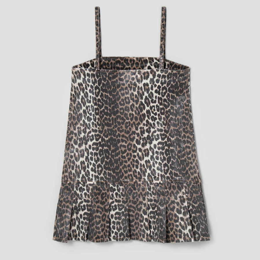 GANNI Foil Print Denim Strap Dress - Brown