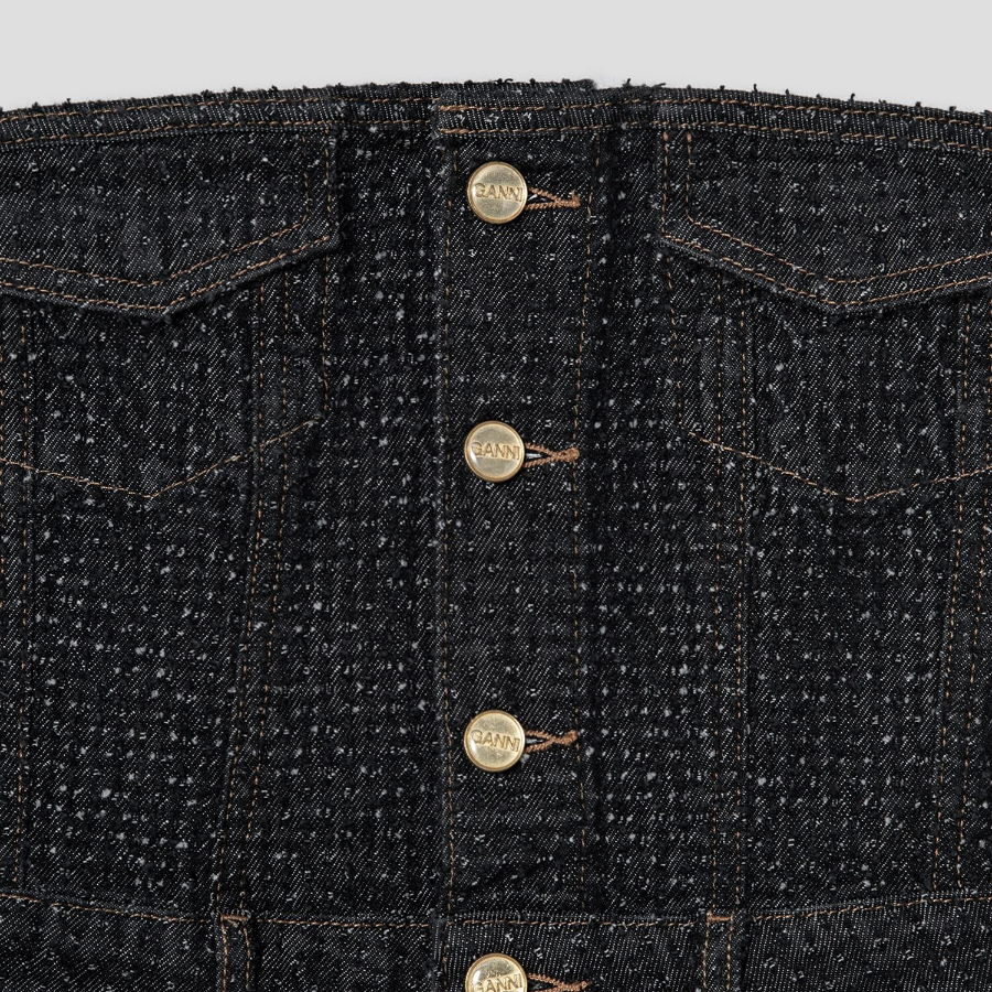 GANNI Fluffy Denim Long Corsage Dress - Black