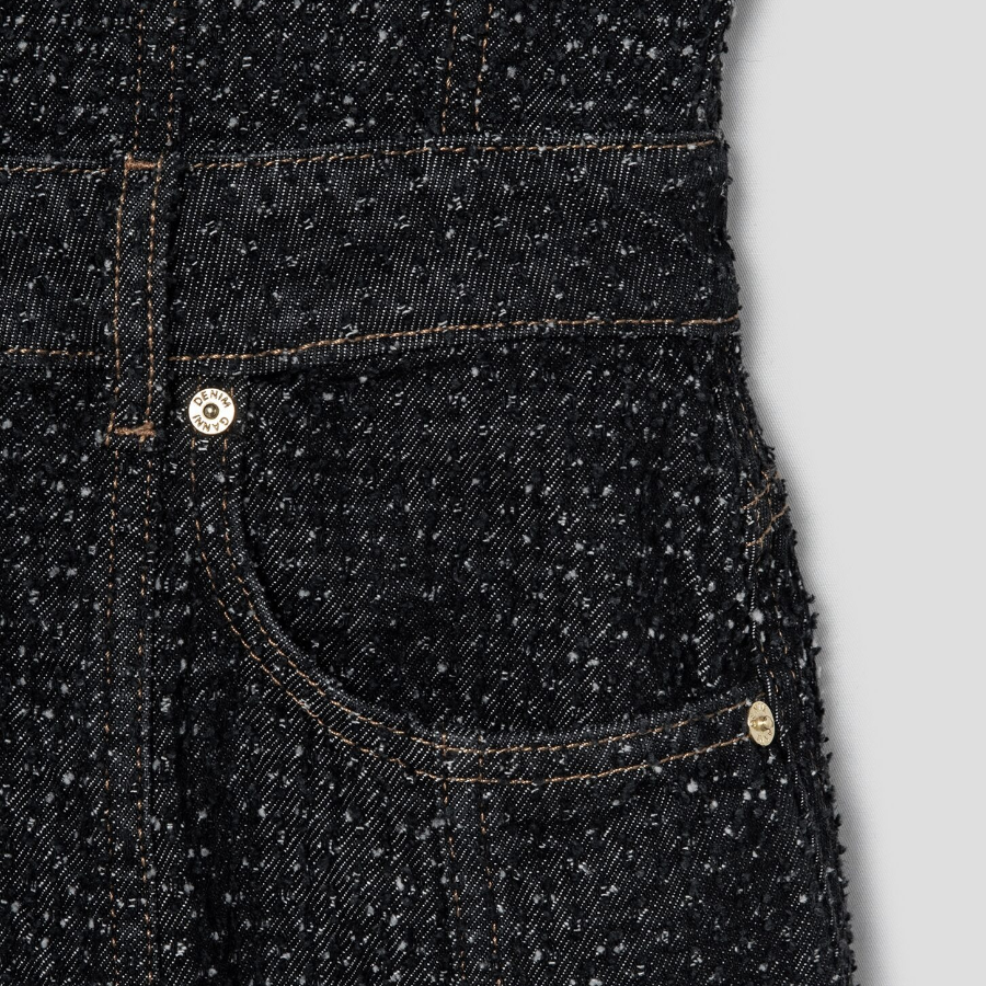 GANNI Fluffy Denim Long Corsage Dress - Black