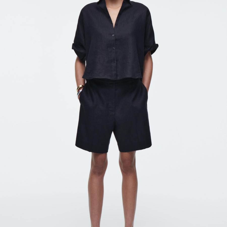 COS Tailored Elastic Linen Shorts – Navy