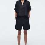 COS Tailored Elastic Linen Shorts – Navy