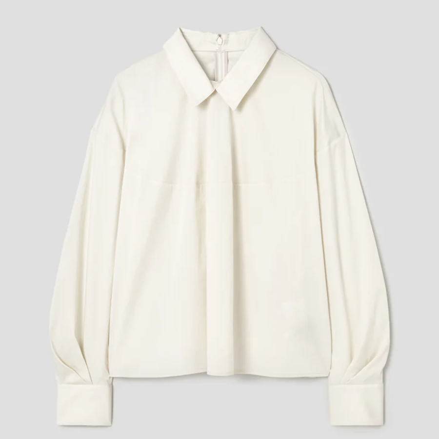 KUHO Cotton Blend Crop Blouse - Ivory