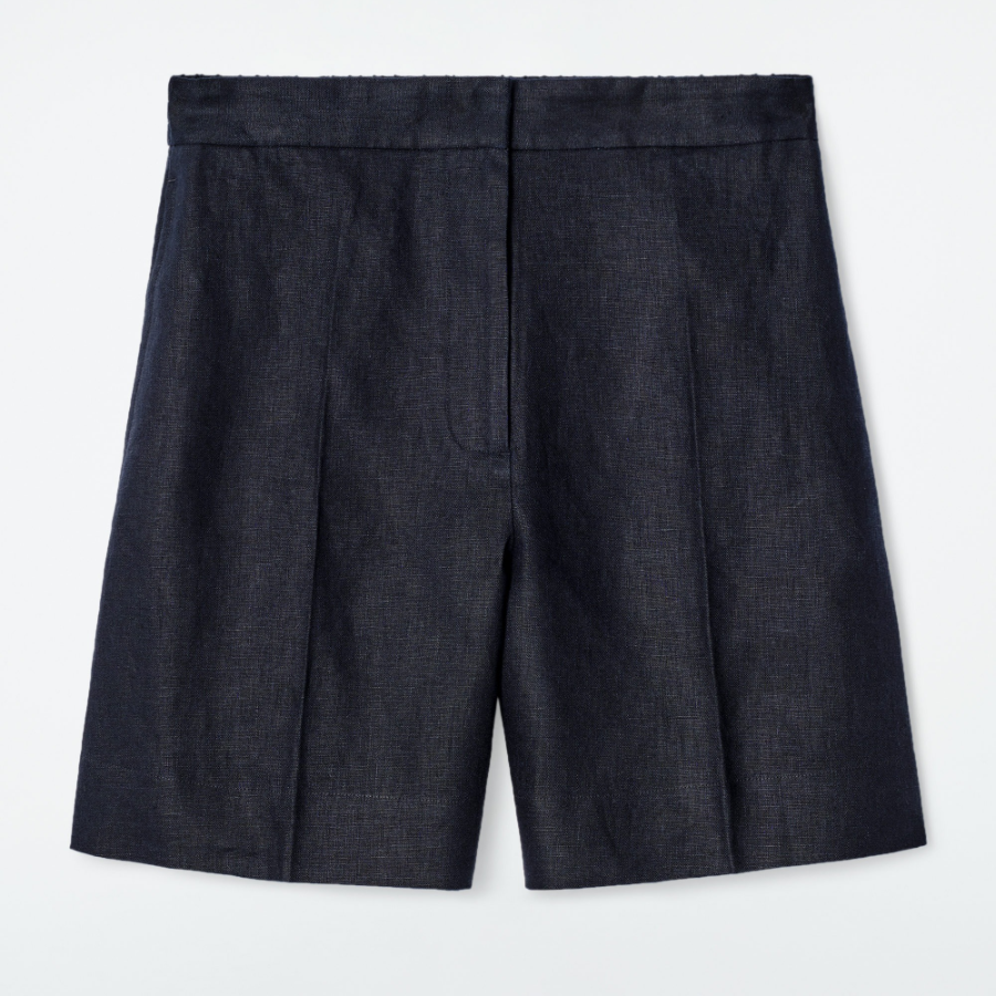 COS Tailored Elastic Linen Shorts – Navy