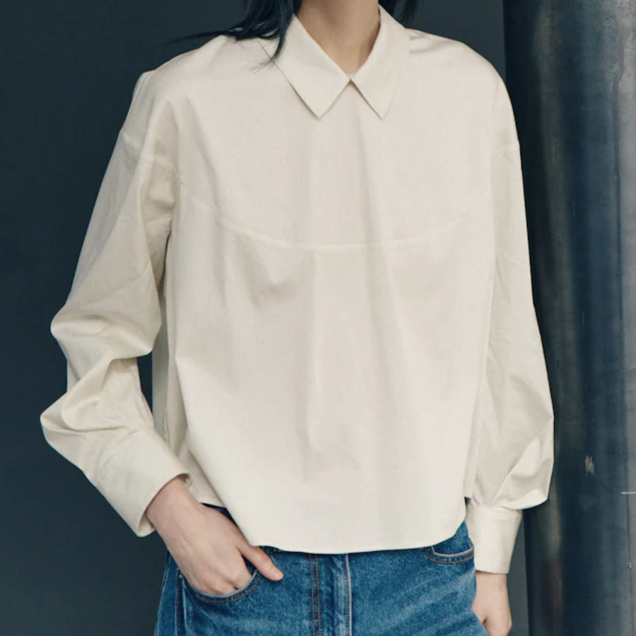 KUHO Cotton Blend Crop Blouse - Ivory