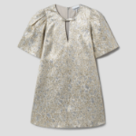 GANNI Metallic Cloque A-Shaped Mini Dress - Beige