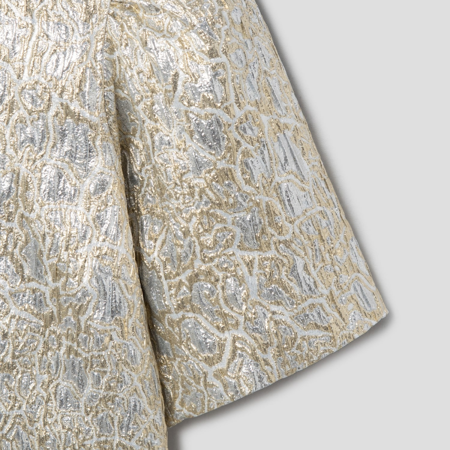 GANNI Metallic Cloque A-Shaped Mini Dress - Beige