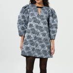 GANNI Botanical Jacquard A-Shaped Mini Dress - Sky Blue